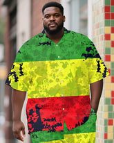 Men's Plus Size Juneteenth Colorblock Printed Shirt Shorts Suit